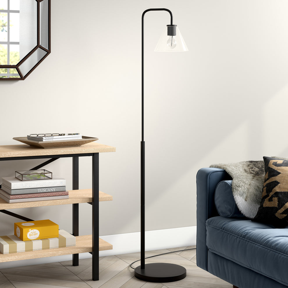 Black Arc Floor Lamp With Clear Glass Cone Shade By Homeroots | Floor Lamps | Modishstore - 6