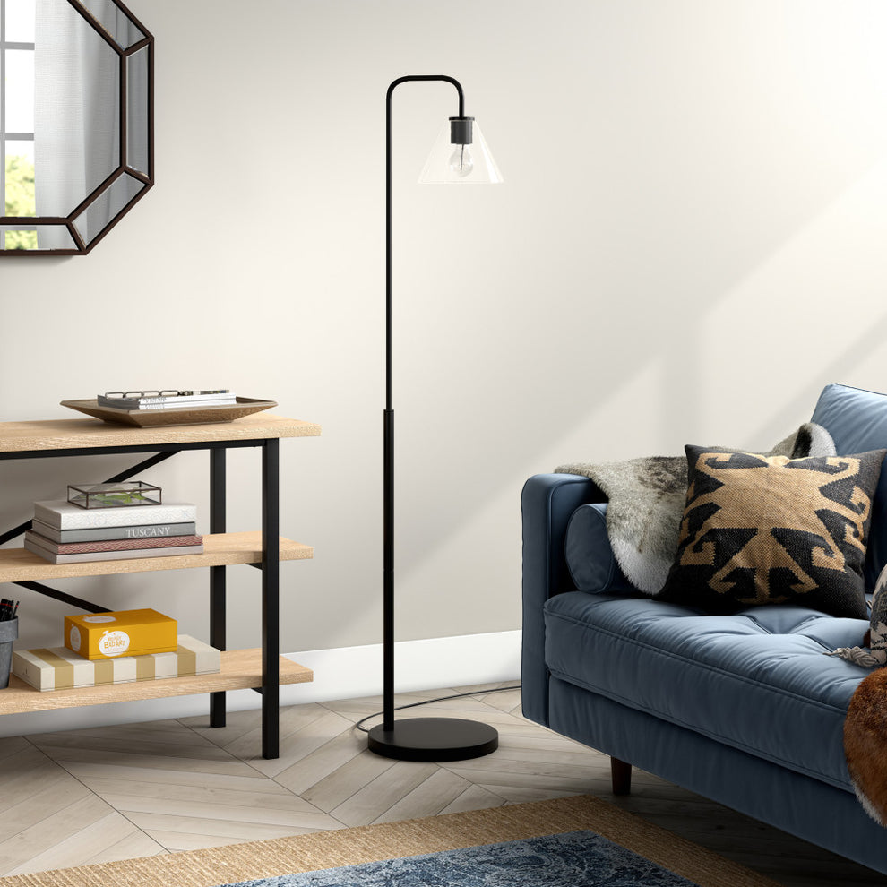 Black Arc Floor Lamp With Clear Glass Cone Shade By Homeroots | Floor Lamps | Modishstore - 7
