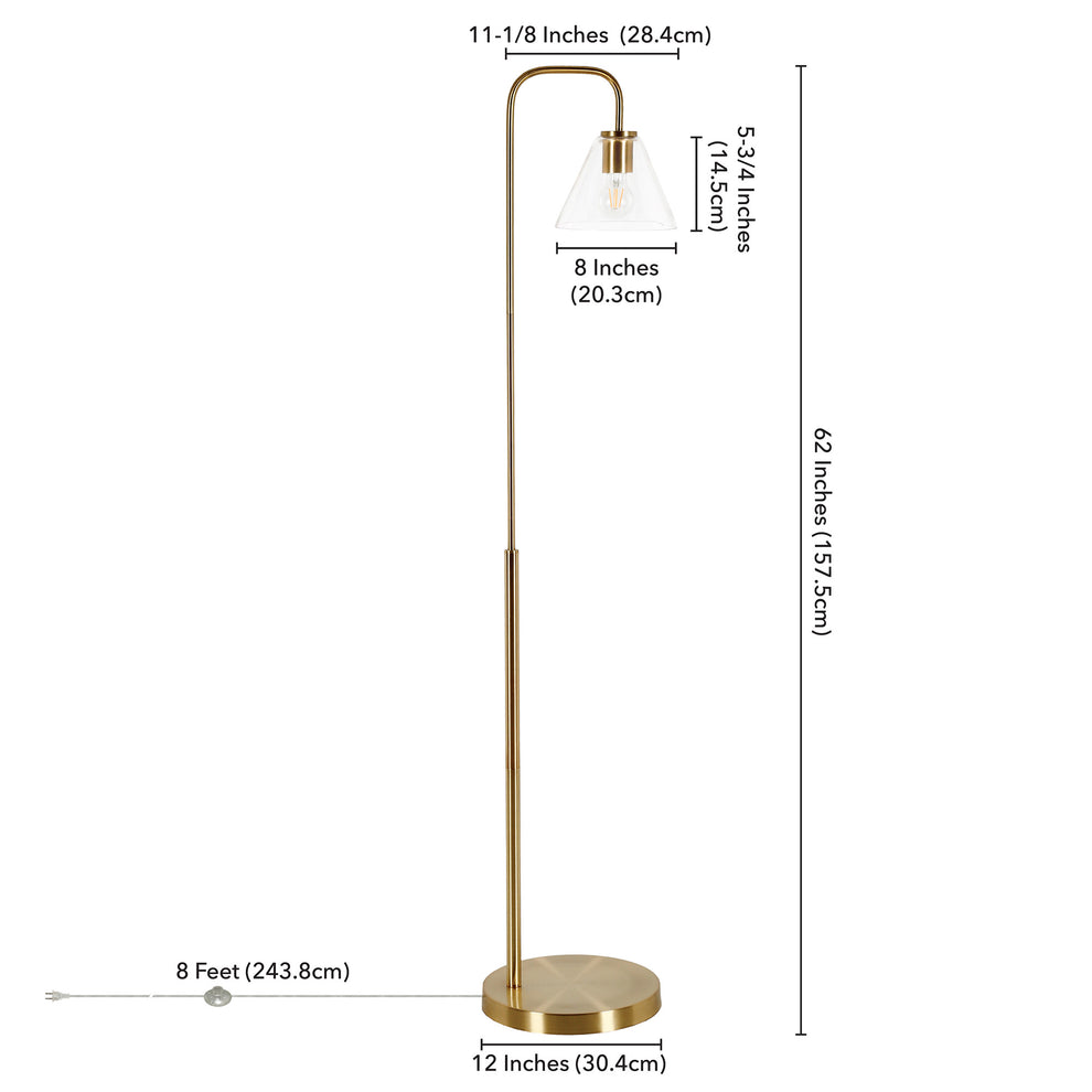 Brass Arched Floor Lamp With Clear Transparent Glass Cone Shade By Homeroots | Floor Lamps | Modishstore - 8