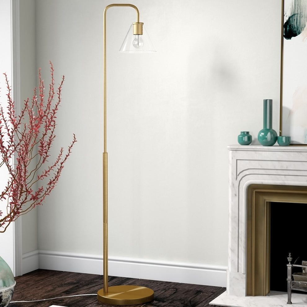 Brass Arched Floor Lamp With Clear Transparent Glass Cone Shade By Homeroots | Floor Lamps | Modishstore - 6
