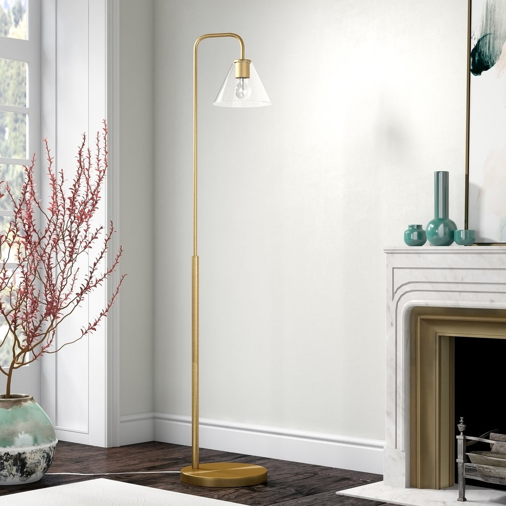 Brass Arched Floor Lamp With Clear Transparent Glass Cone Shade By Homeroots | Floor Lamps | Modishstore - 7