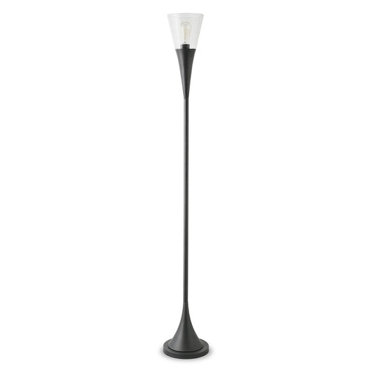 Black Torchiere Floor Lamp With Clear Seeded Glass Cone Shade By Homeroots | Floor Lamps | Modishstore - 1
