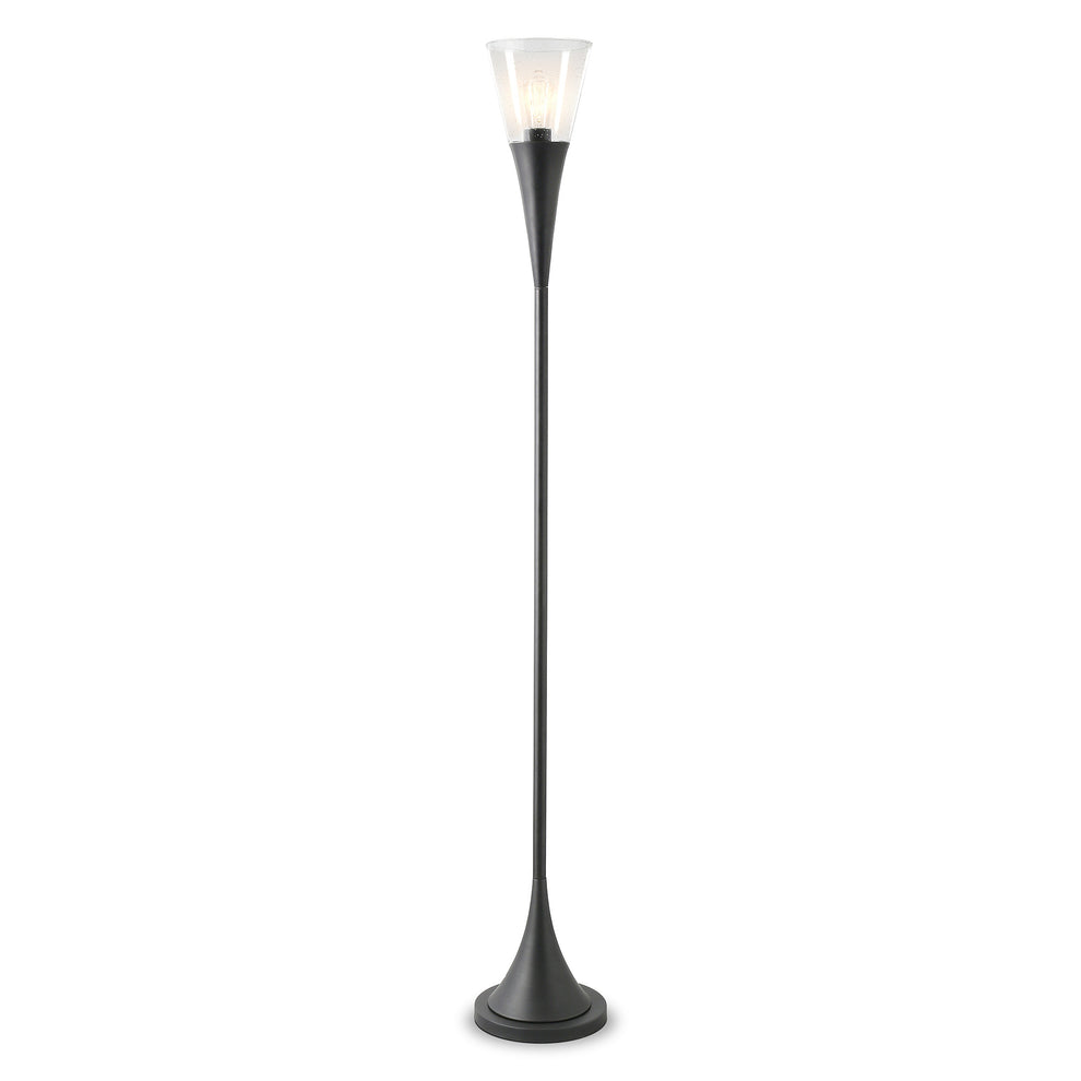 Black Torchiere Floor Lamp With Clear Seeded Glass Cone Shade By Homeroots | Floor Lamps | Modishstore - 2