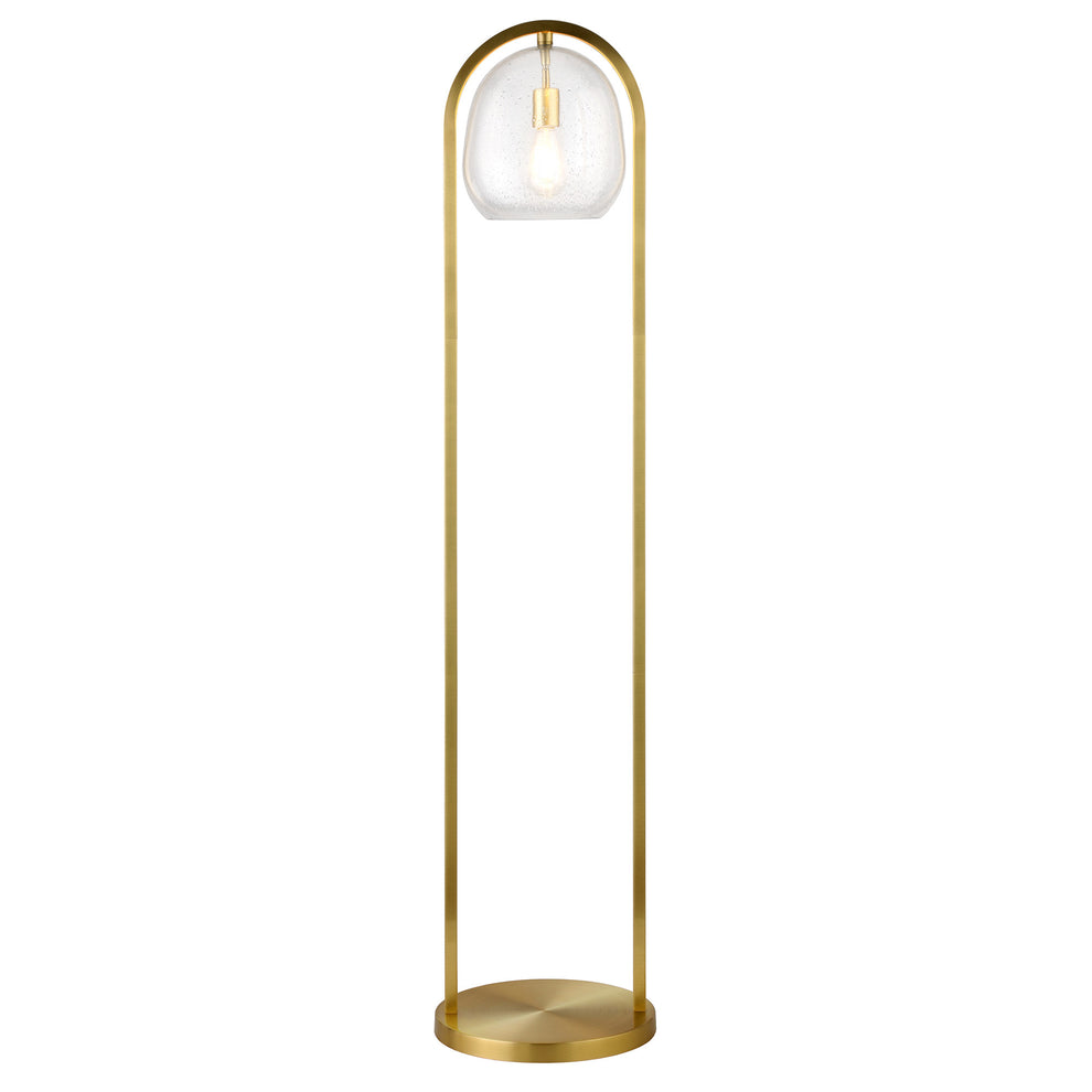 Brass Column Floor Lamp With Clear Seeded Glass Globe Shade By Homeroots | Floor Lamps | Modishstore - 3