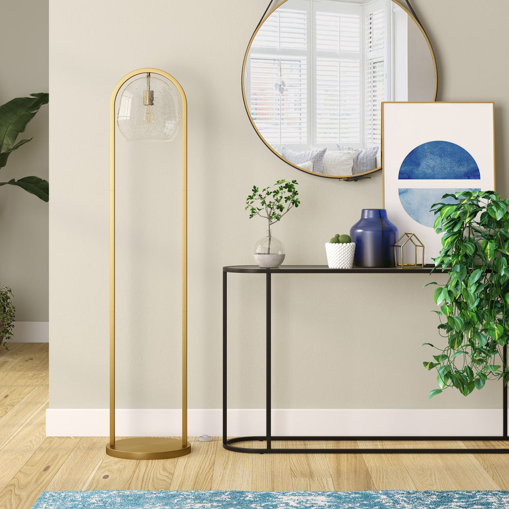 Brass Column Floor Lamp With Clear Seeded Glass Globe Shade By Homeroots | Floor Lamps | Modishstore - 6