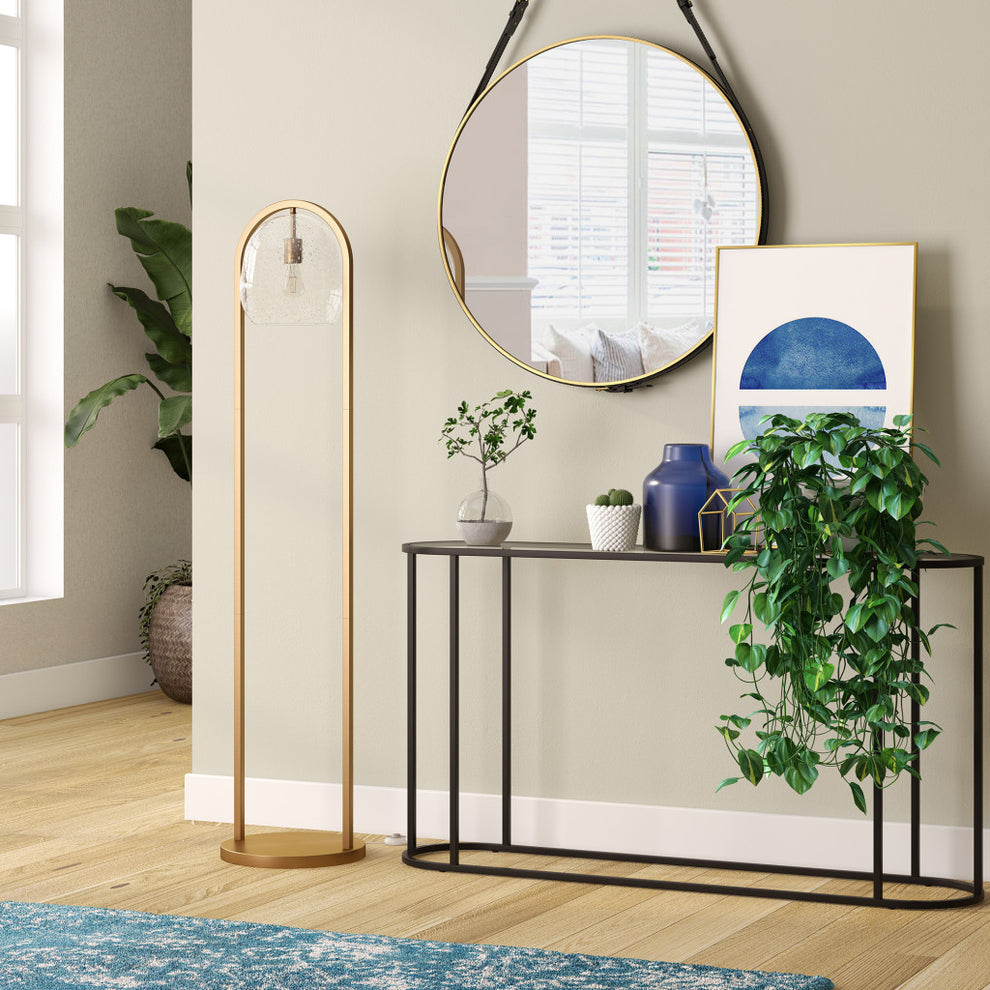 Brass Column Floor Lamp With Clear Seeded Glass Globe Shade By Homeroots | Floor Lamps | Modishstore - 7