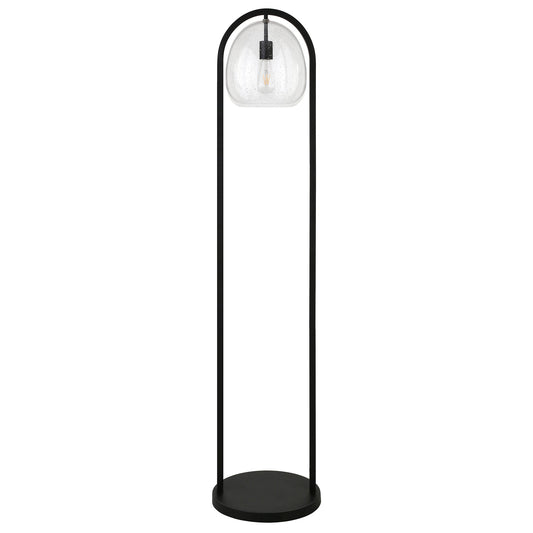 Black Column Floor Lamp With Clear Seeded Glass Globe Shade By Homeroots | Floor Lamps | Modishstore - 1