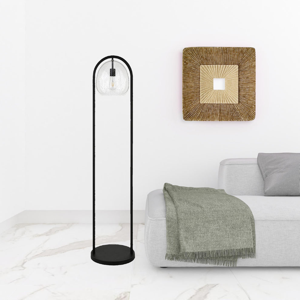 Black Column Floor Lamp With Clear Seeded Glass Globe Shade By Homeroots | Floor Lamps | Modishstore - 4