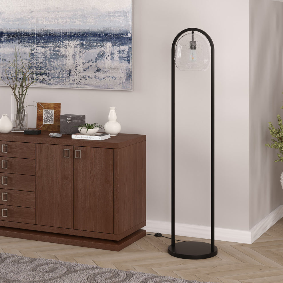 Black Column Floor Lamp With Clear Seeded Glass Globe Shade By Homeroots | Floor Lamps | Modishstore - 6