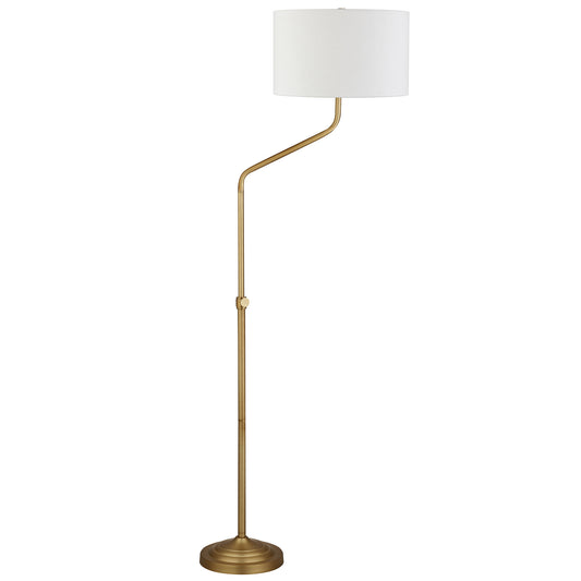 Brass Adjustable Traditional Shaped Floor Lamp With White Frosted Glass Drum Shade By Homeroots | Floor Lamps | Modishstore - 1
