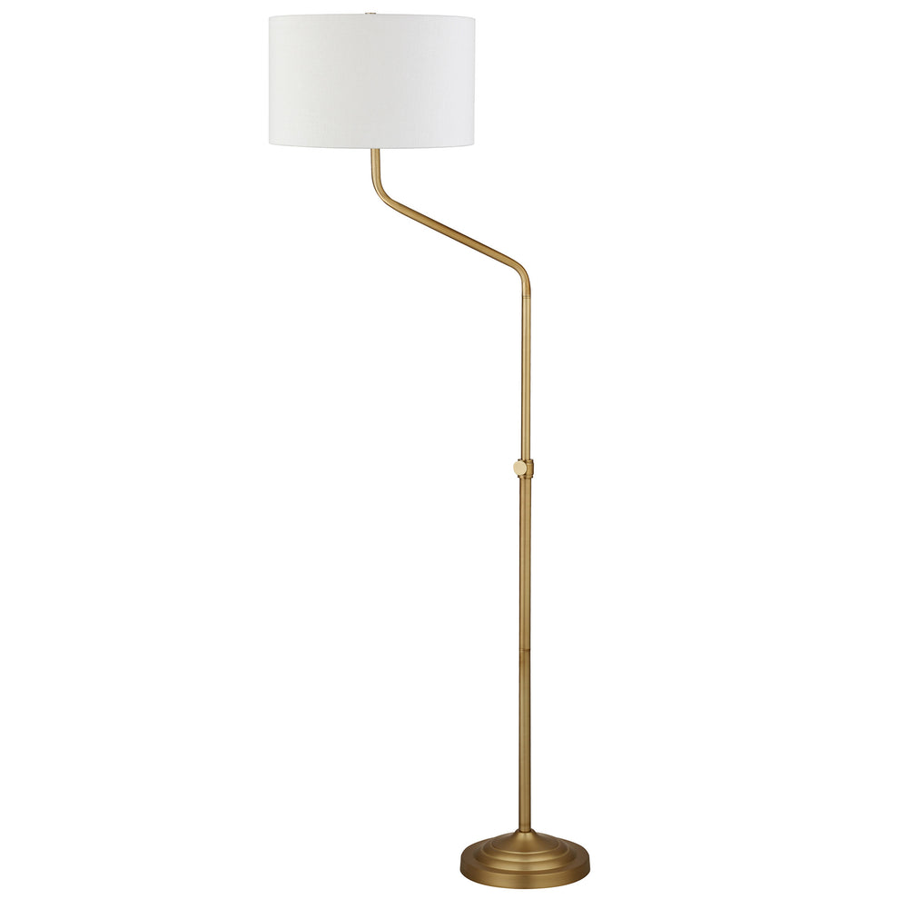 Brass Adjustable Traditional Shaped Floor Lamp With White Frosted Glass Drum Shade By Homeroots | Floor Lamps | Modishstore - 7
