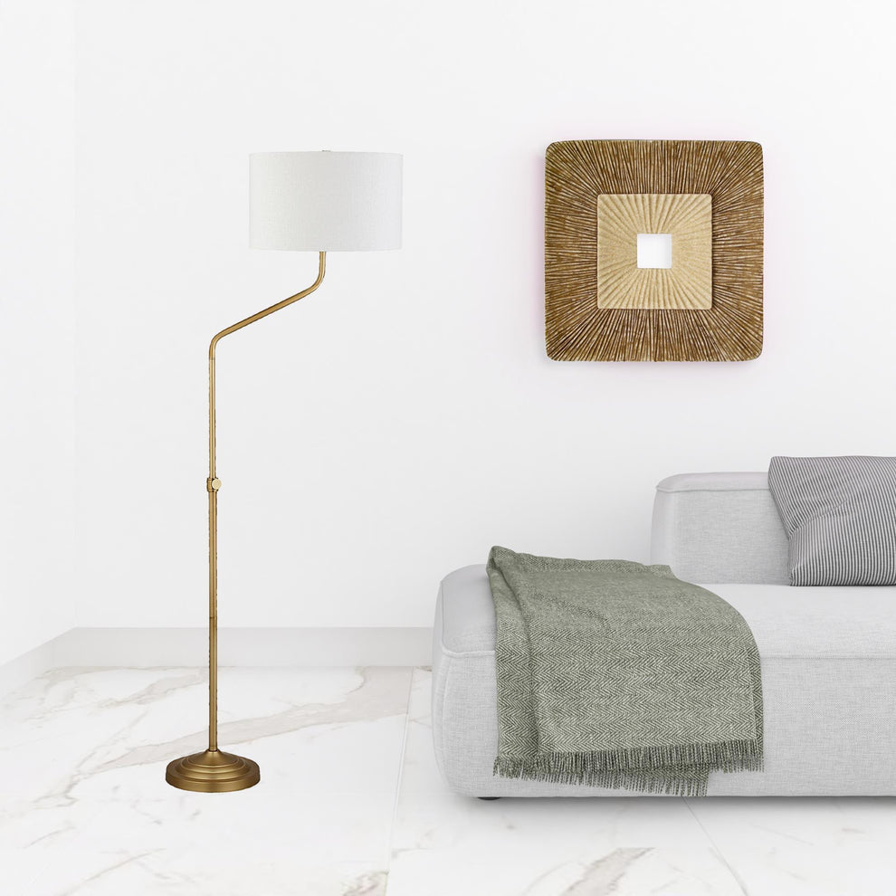Brass Adjustable Traditional Shaped Floor Lamp With White Frosted Glass Drum Shade By Homeroots | Floor Lamps | Modishstore - 4
