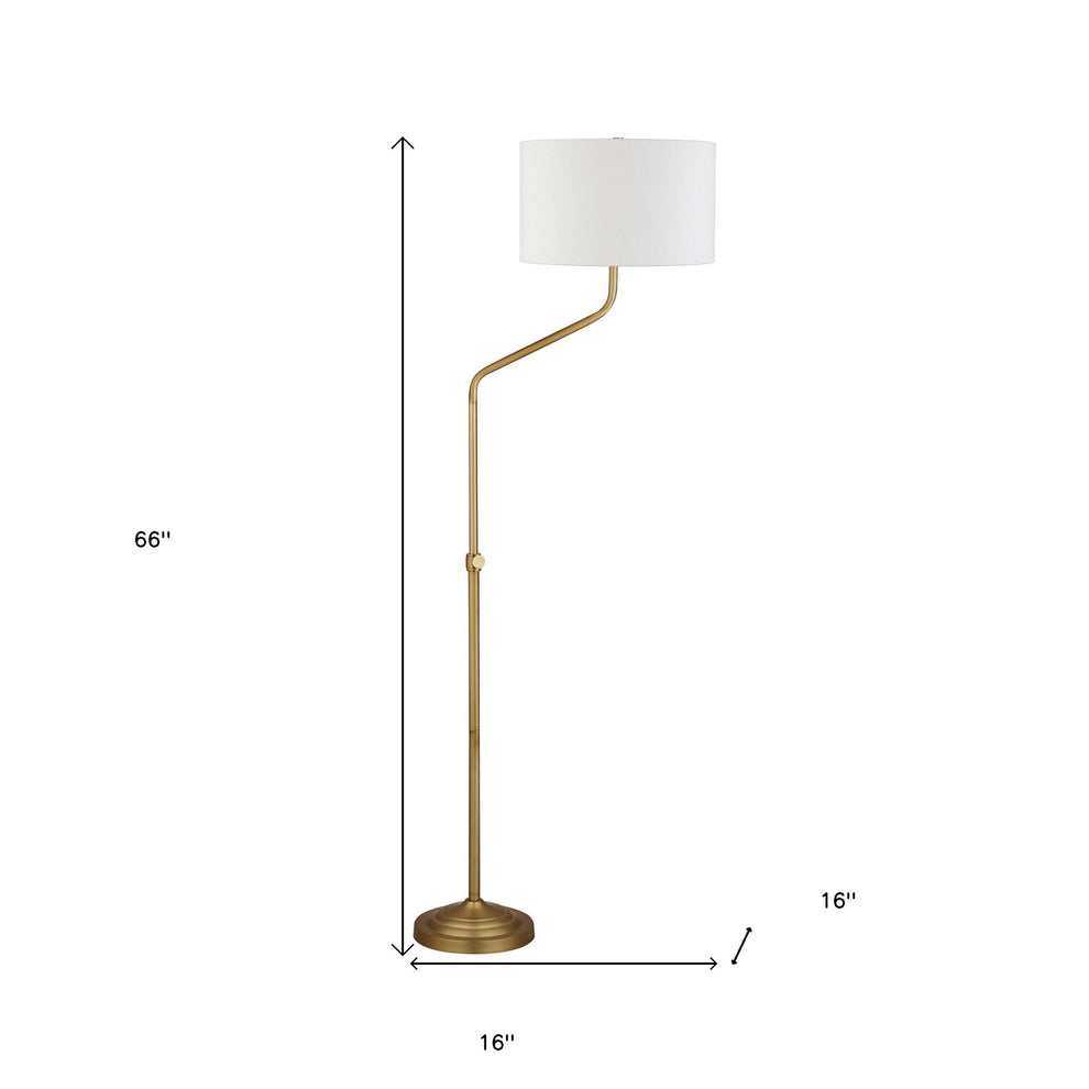 Brass Adjustable Traditional Shaped Floor Lamp With White Frosted Glass Drum Shade By Homeroots | Floor Lamps | Modishstore - 6