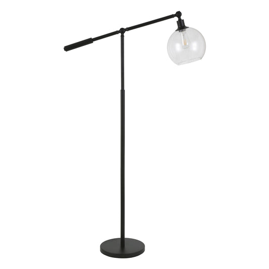 Black Reading Floor Lamp With Clear Seeded Glass Globe Shade By Homeroots | Floor Lamps | Modishstore - 1