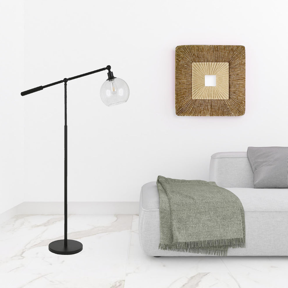 Black Reading Floor Lamp With Clear Seeded Glass Globe Shade By Homeroots | Floor Lamps | Modishstore - 2