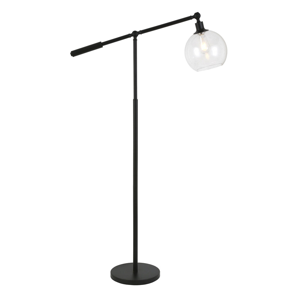 Black Reading Floor Lamp With Clear Seeded Glass Globe Shade By Homeroots | Floor Lamps | Modishstore - 7