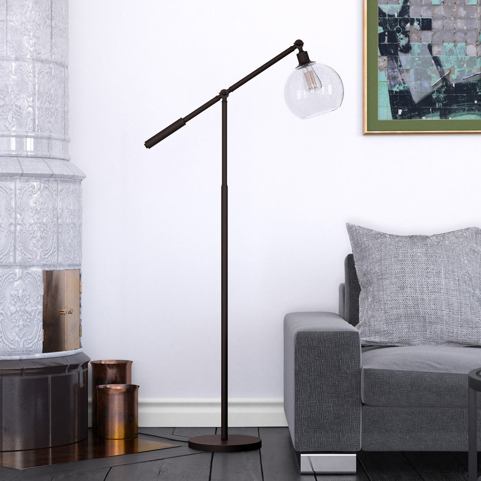 Black Reading Floor Lamp With Clear Seeded Glass Globe Shade By Homeroots | Floor Lamps | Modishstore - 4