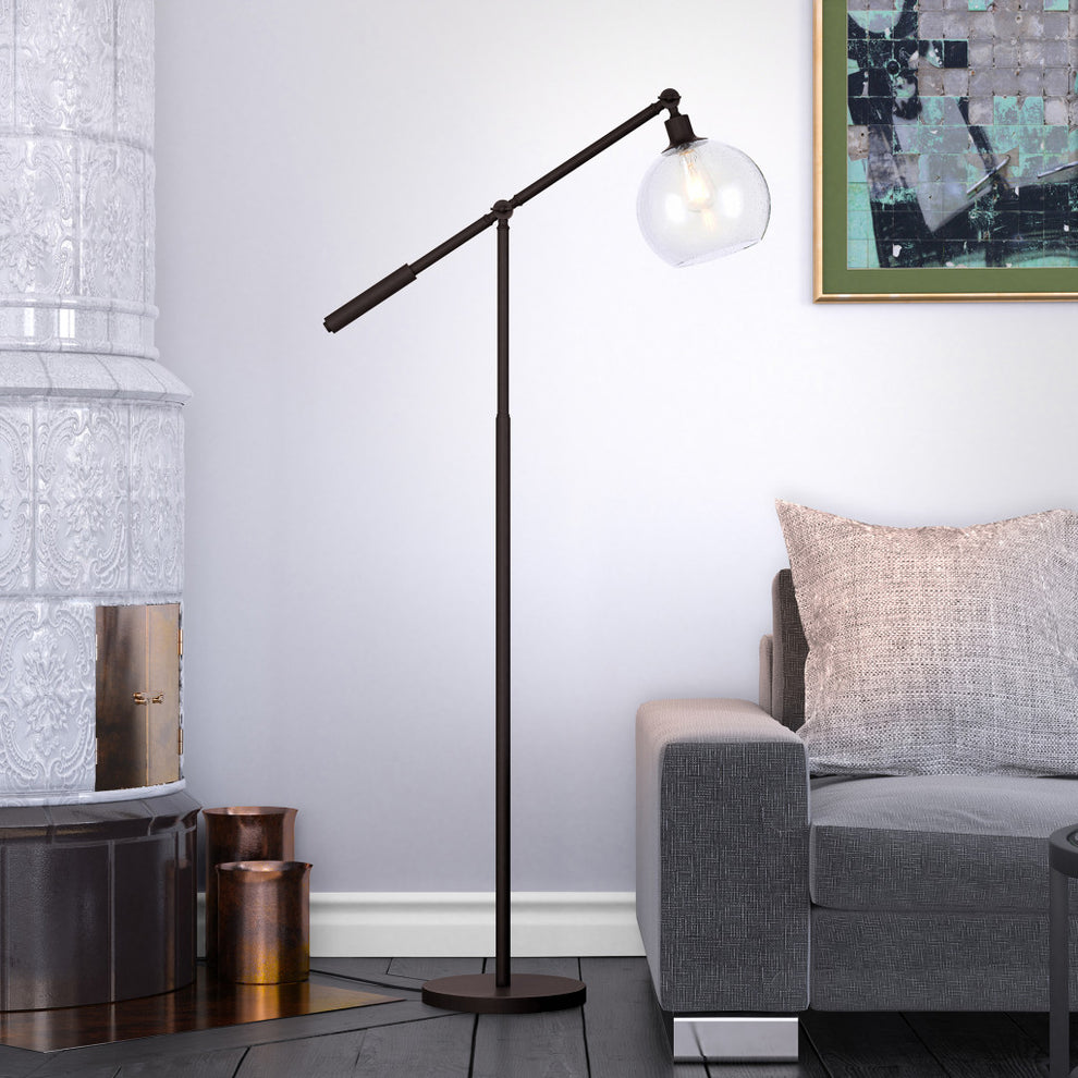 Black Reading Floor Lamp With Clear Seeded Glass Globe Shade By Homeroots | Floor Lamps | Modishstore - 5