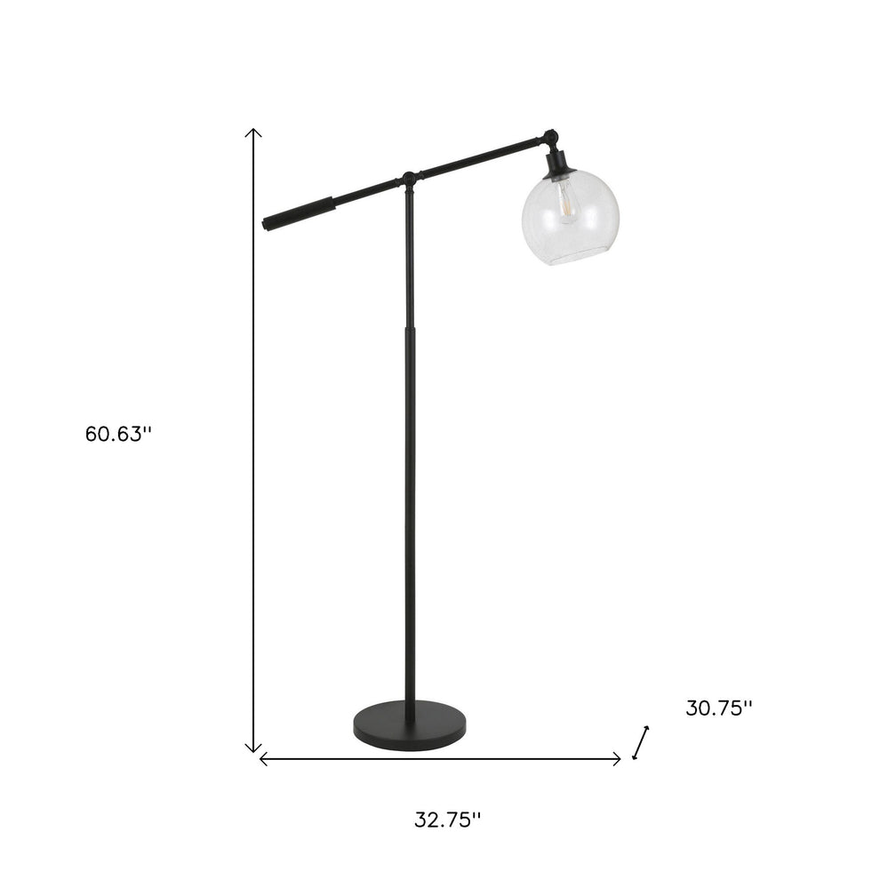 Black Reading Floor Lamp With Clear Seeded Glass Globe Shade By Homeroots | Floor Lamps | Modishstore - 6