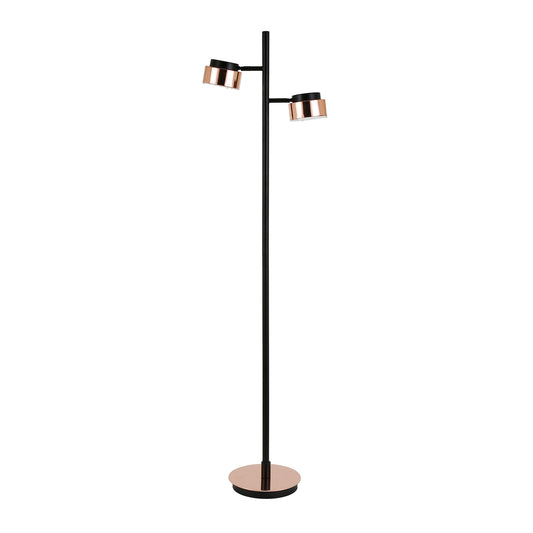 Black Two Light Tree Floor Lamp With Copper Bell Shade By Homeroots | Floor Lamps | Modishstore - 1