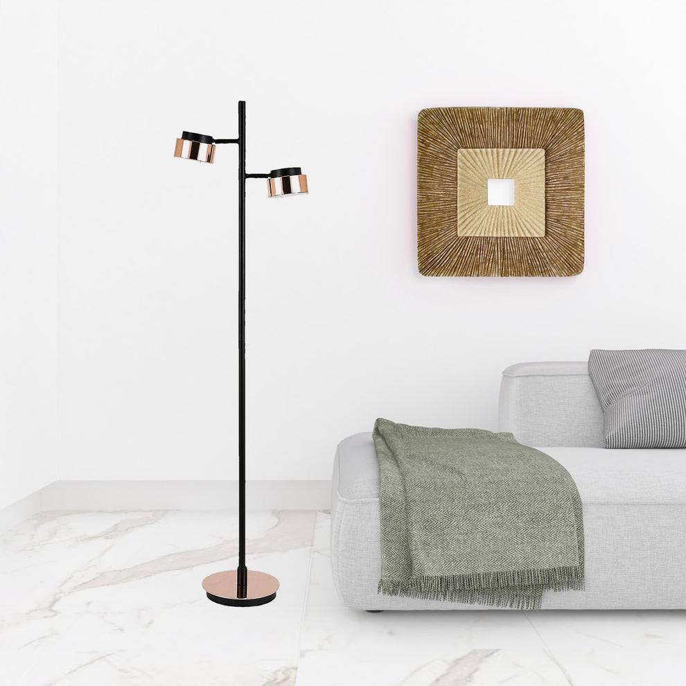 Black Two Light Tree Floor Lamp With Copper Bell Shade By Homeroots | Floor Lamps | Modishstore - 2