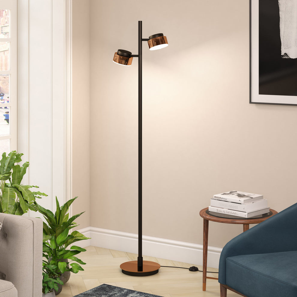 Black Two Light Tree Floor Lamp With Copper Bell Shade By Homeroots | Floor Lamps | Modishstore - 5