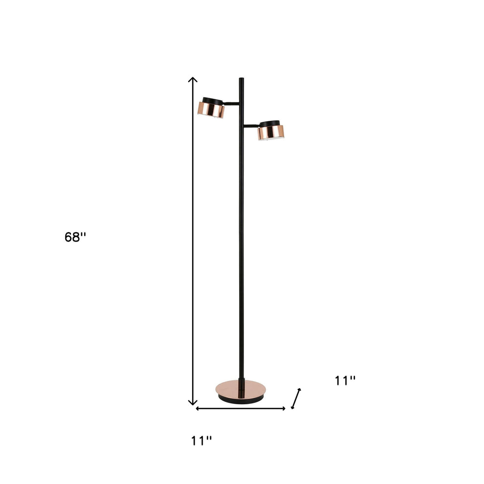 Black Two Light Tree Floor Lamp With Copper Bell Shade By Homeroots | Floor Lamps | Modishstore - 6