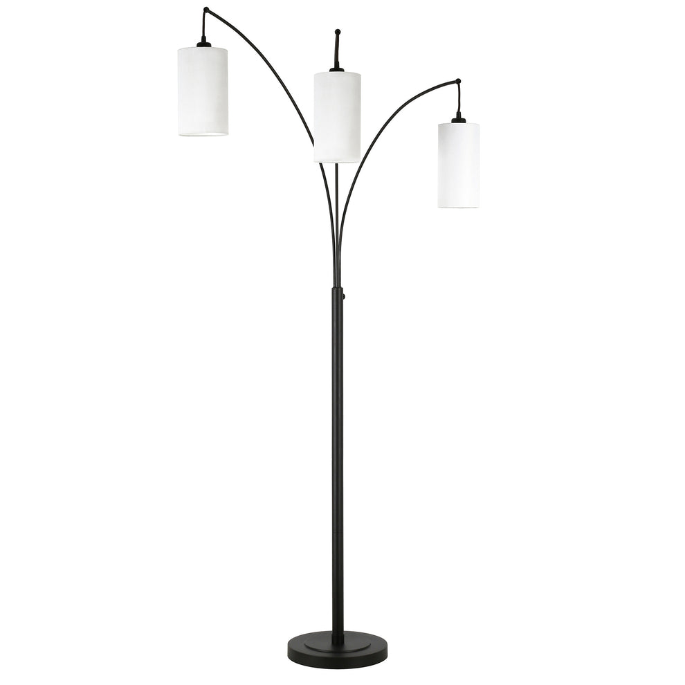 Black Three Light Torchiere Floor Lamp With White Frosted Glass Drum Shade By Homeroots | Floor Lamps | Modishstore - 3