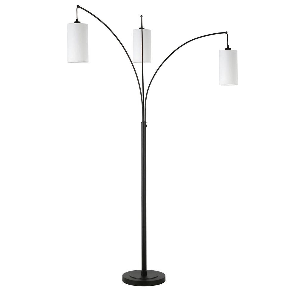 Black Three Light Torchiere Floor Lamp With White Frosted Glass Drum Shade By Homeroots | Floor Lamps | Modishstore - 4