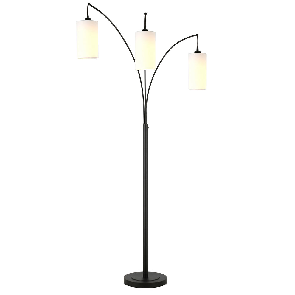 Black Three Light Torchiere Floor Lamp With White Frosted Glass Drum Shade By Homeroots | Floor Lamps | Modishstore - 5