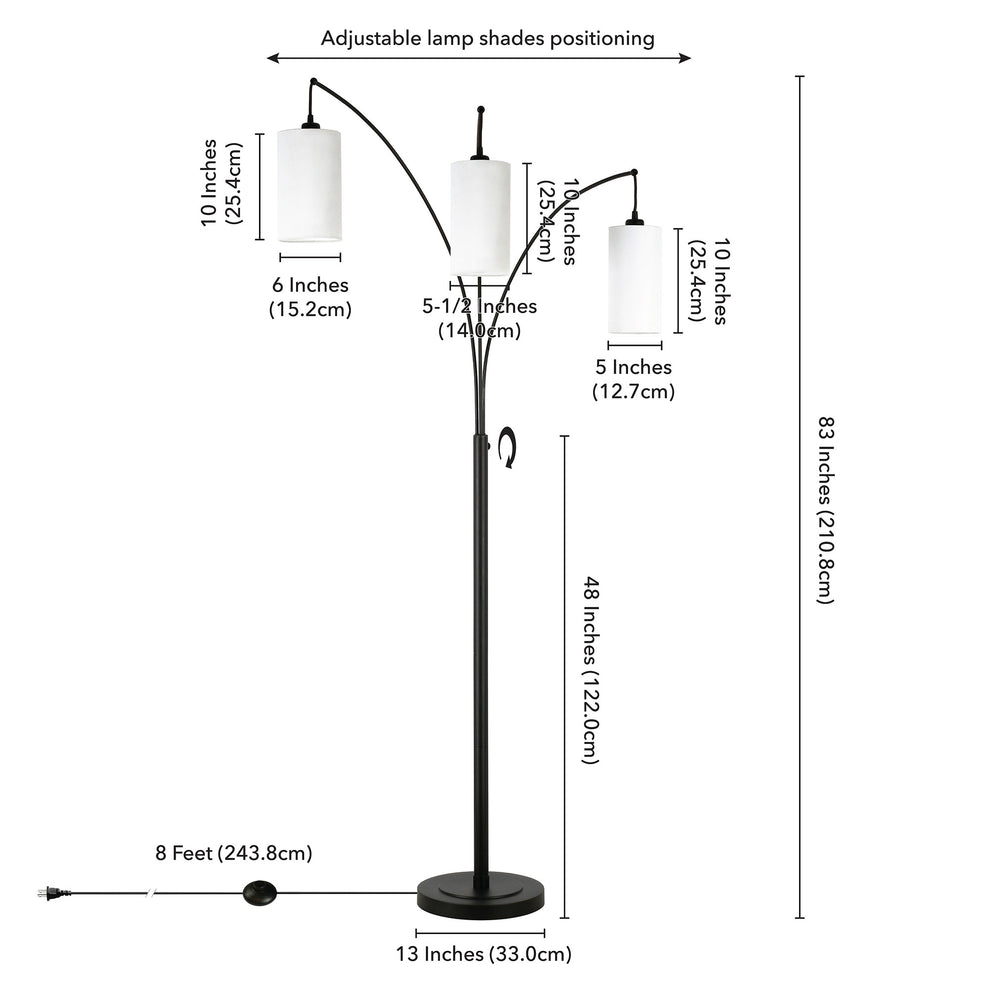 Black Three Light Torchiere Floor Lamp With White Frosted Glass Drum Shade By Homeroots | Floor Lamps | Modishstore - 7