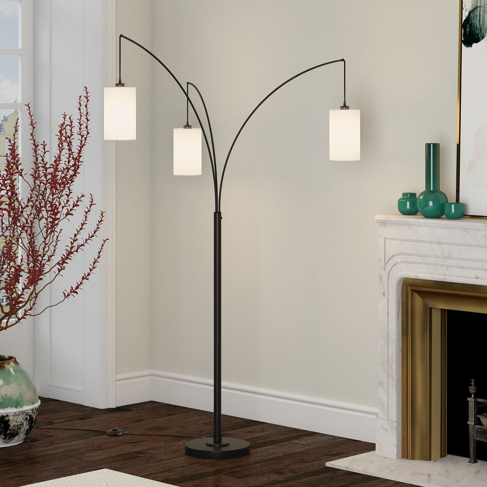 Black Three Light Torchiere Floor Lamp With White Frosted Glass Drum Shade By Homeroots | Floor Lamps | Modishstore - 8