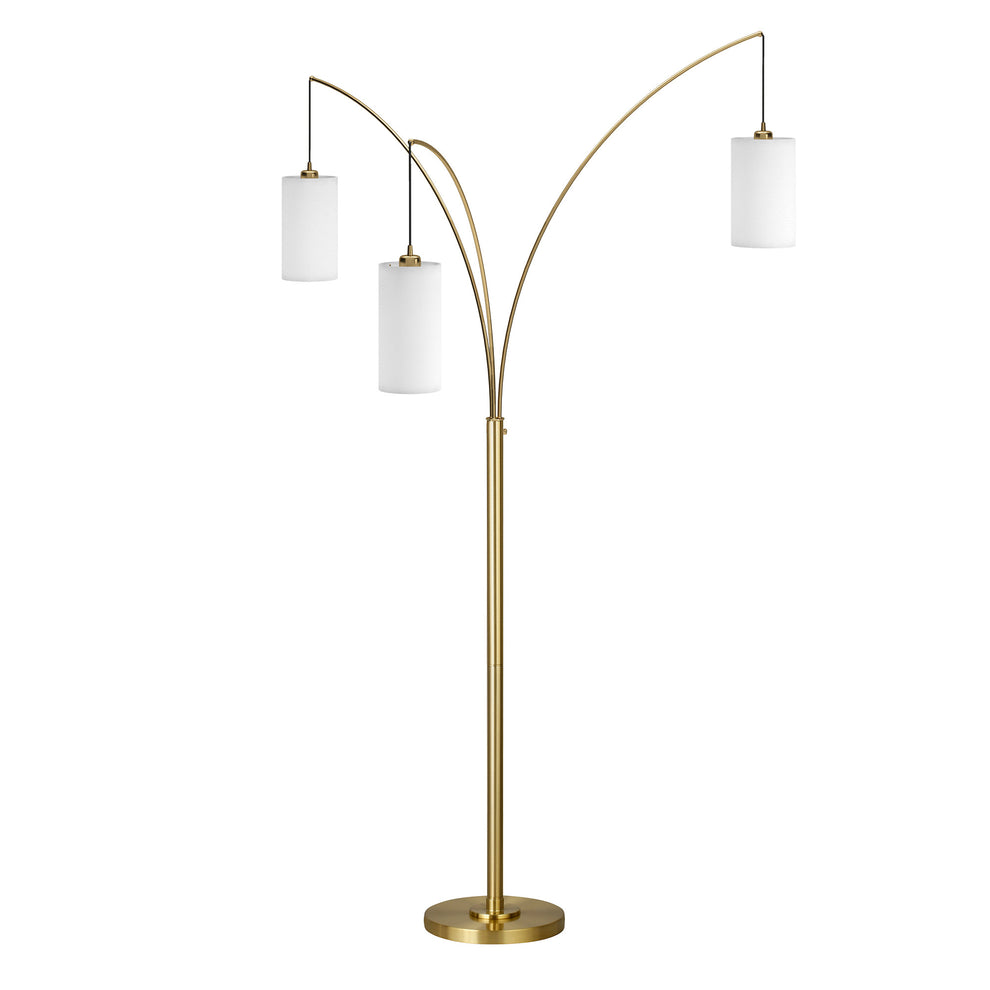 Brass Three Light Tree Floor Lamp With White Frosted Glass Drum Shade By Homeroots | Floor Lamps | Modishstore - 3