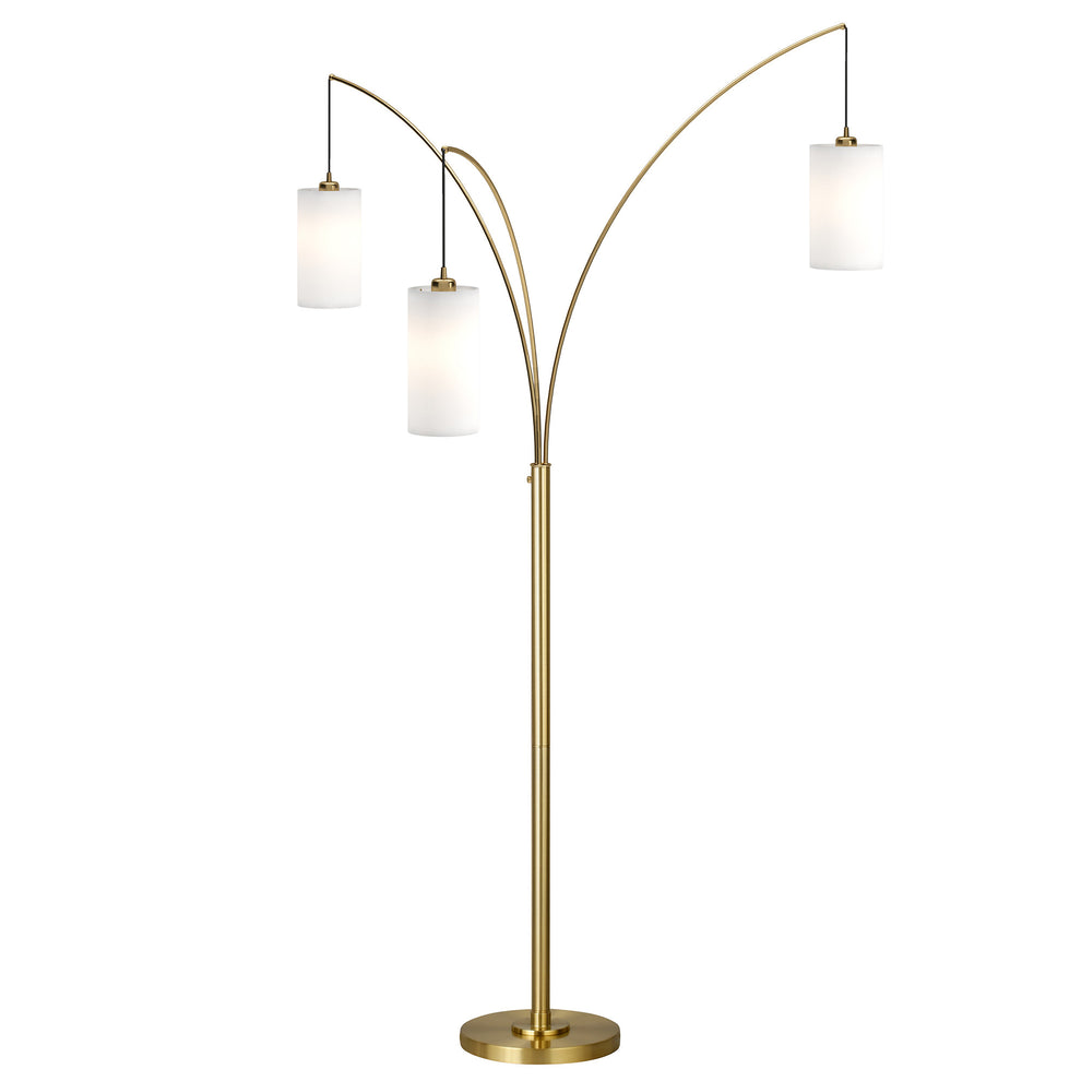 Brass Three Light Tree Floor Lamp With White Frosted Glass Drum Shade By Homeroots | Floor Lamps | Modishstore - 4