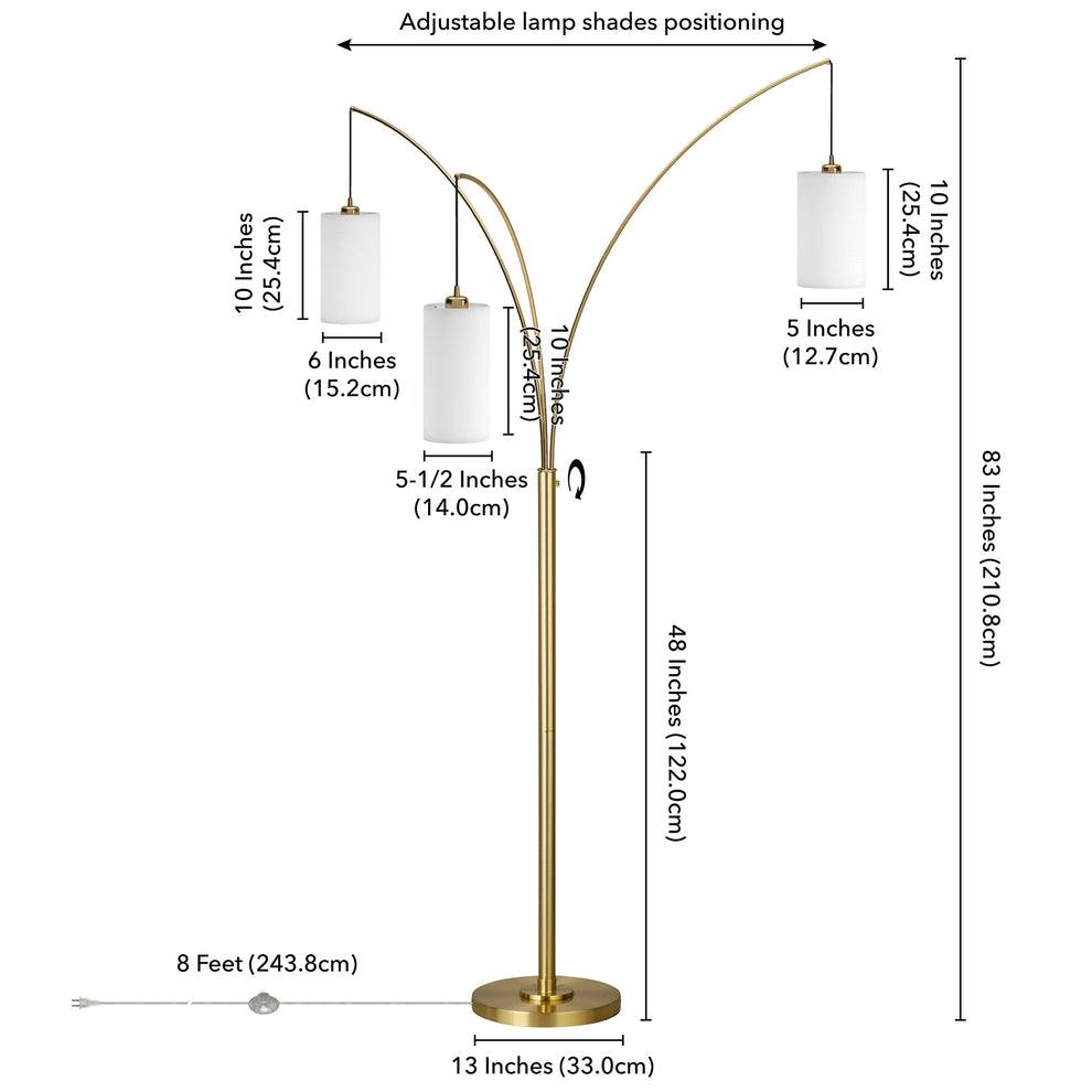 Brass Three Light Tree Floor Lamp With White Frosted Glass Drum Shade By Homeroots | Floor Lamps | Modishstore - 8