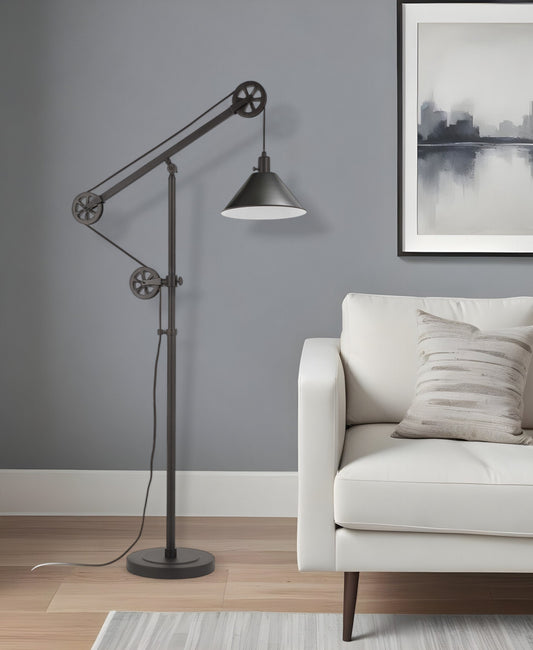 Black Reading Floor Lamp With Black Cone Shade By Homeroots | Floor Lamps | Modishstore - 1