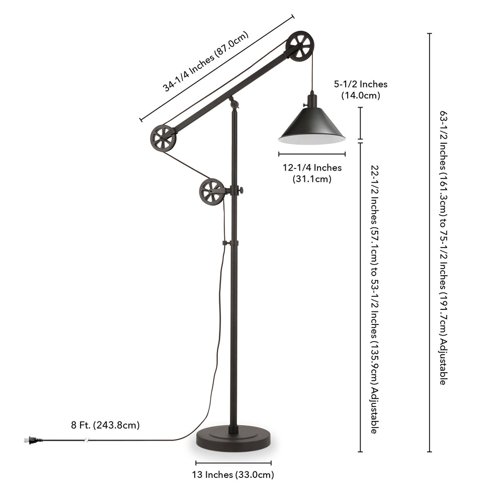 Black Reading Floor Lamp With Black Cone Shade By Homeroots | Floor Lamps | Modishstore - 7