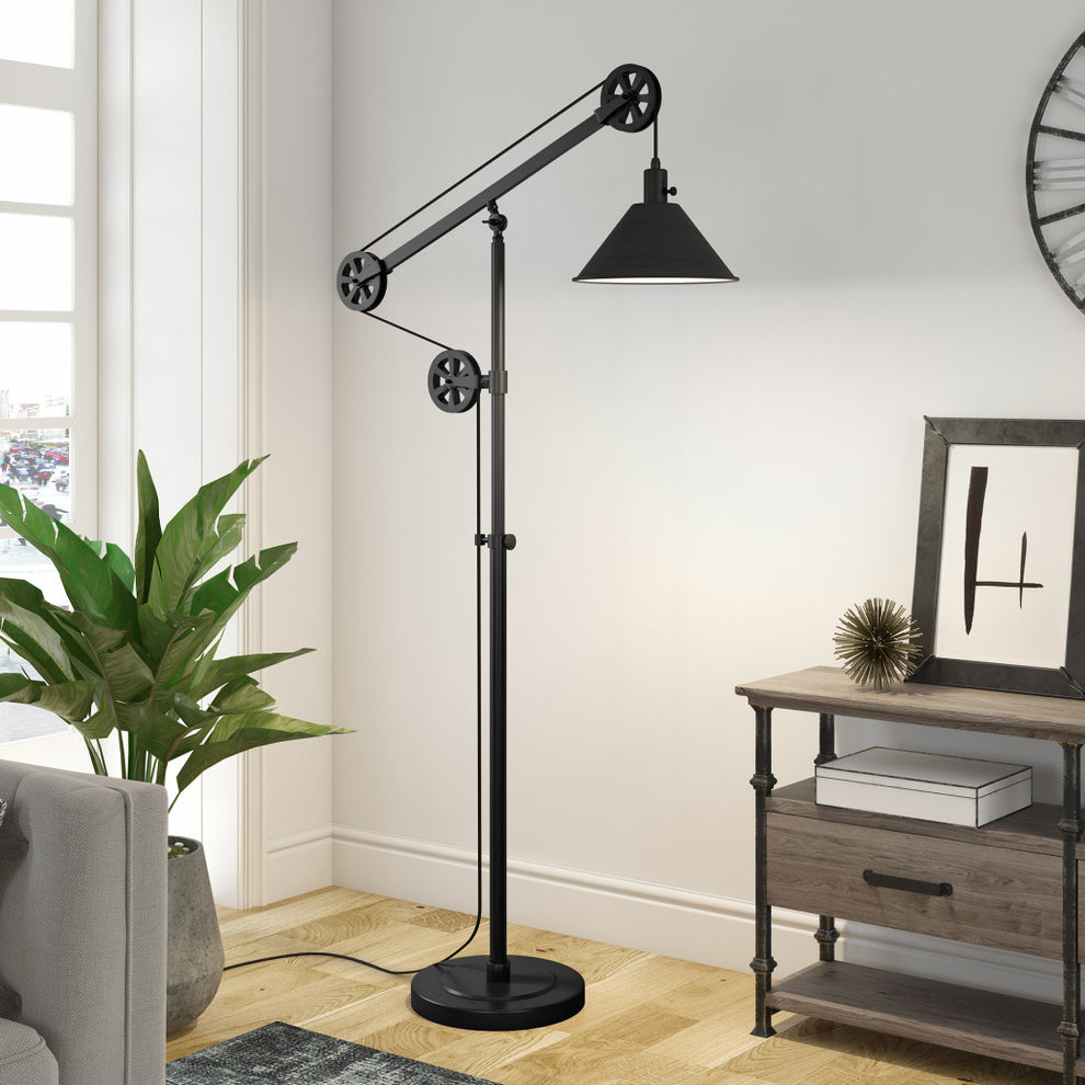 Black Reading Floor Lamp With Black Cone Shade By Homeroots | Floor Lamps | Modishstore - 2
