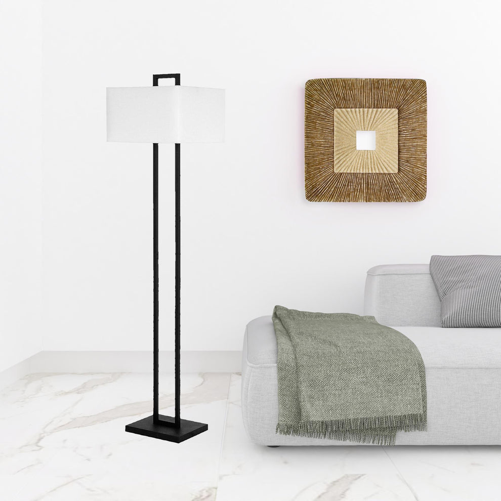 Black Traditional Shaped Floor Lamp With White Frosted Glass Rectangular Shade By Homeroots | Floor Lamps | Modishstore - 3