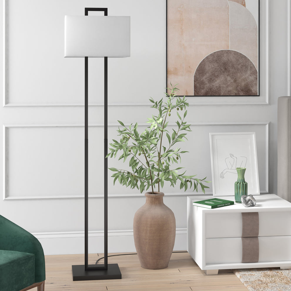 Black Traditional Shaped Floor Lamp With White Frosted Glass Rectangular Shade By Homeroots | Floor Lamps | Modishstore - 4