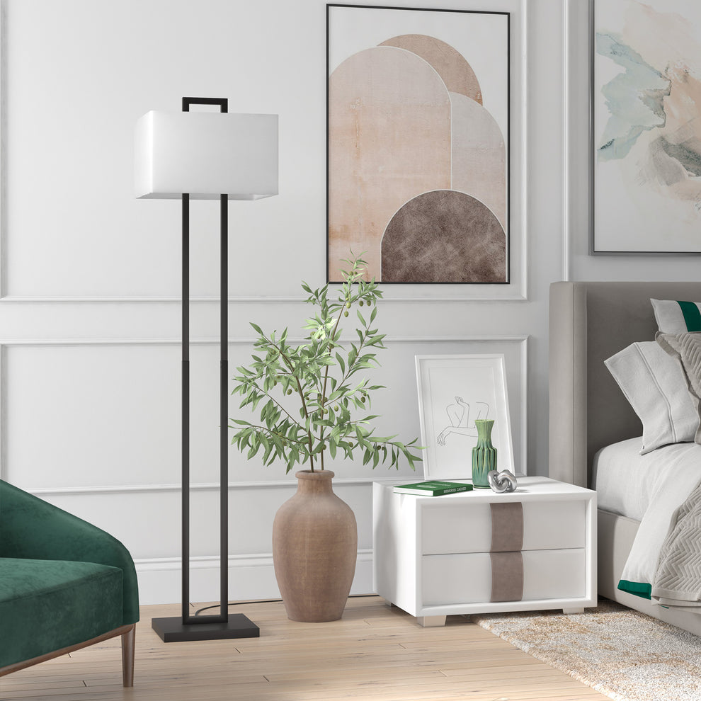 Black Traditional Shaped Floor Lamp With White Frosted Glass Rectangular Shade By Homeroots | Floor Lamps | Modishstore - 5