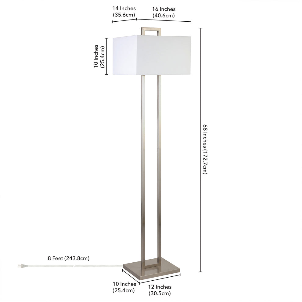 Nickel Traditional Shaped Floor Lamp With White Frosted Glass Rectangular Shade By Homeroots | Floor Lamps | Modishstore - 6