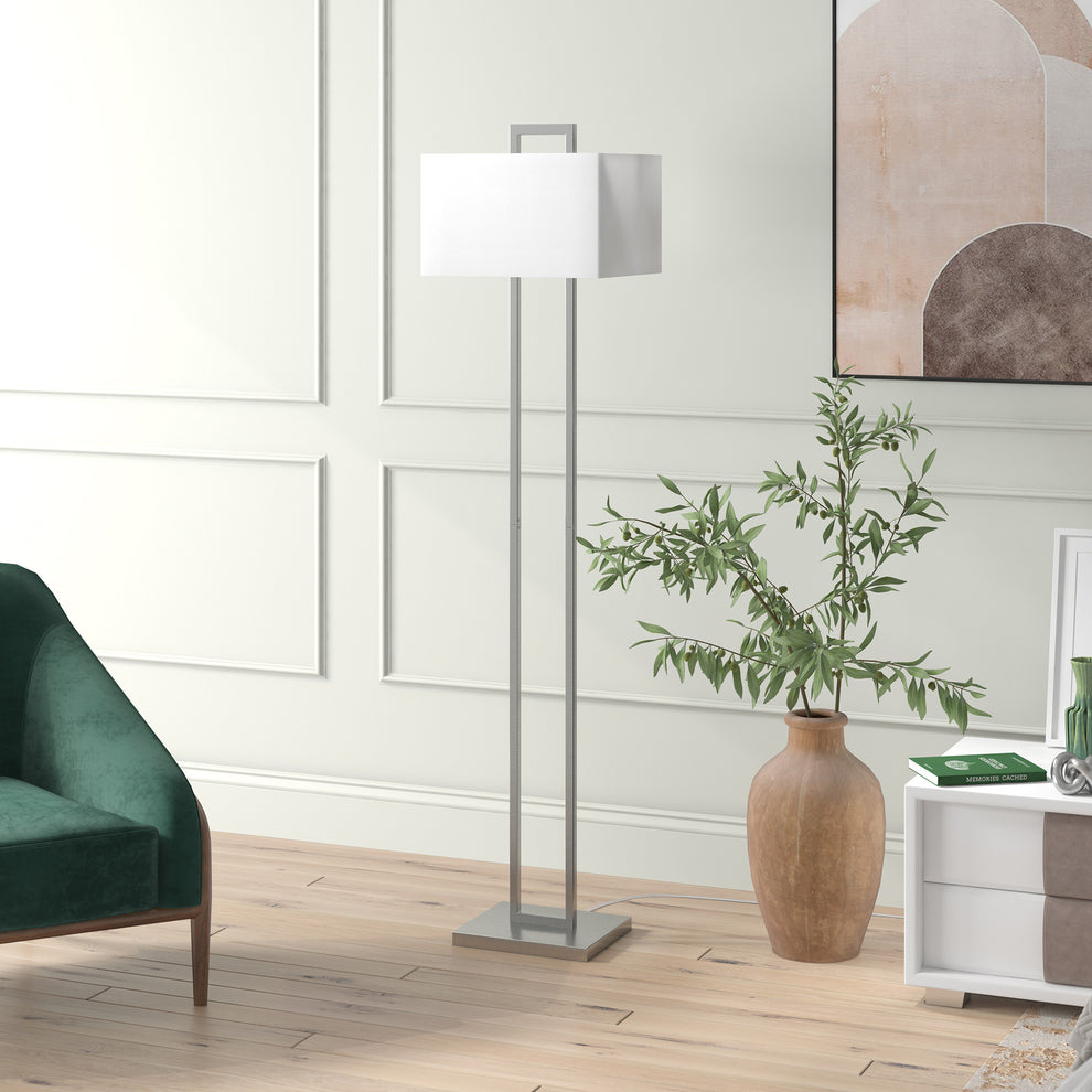 Nickel Traditional Shaped Floor Lamp With White Frosted Glass Rectangular Shade By Homeroots | Floor Lamps | Modishstore - 4