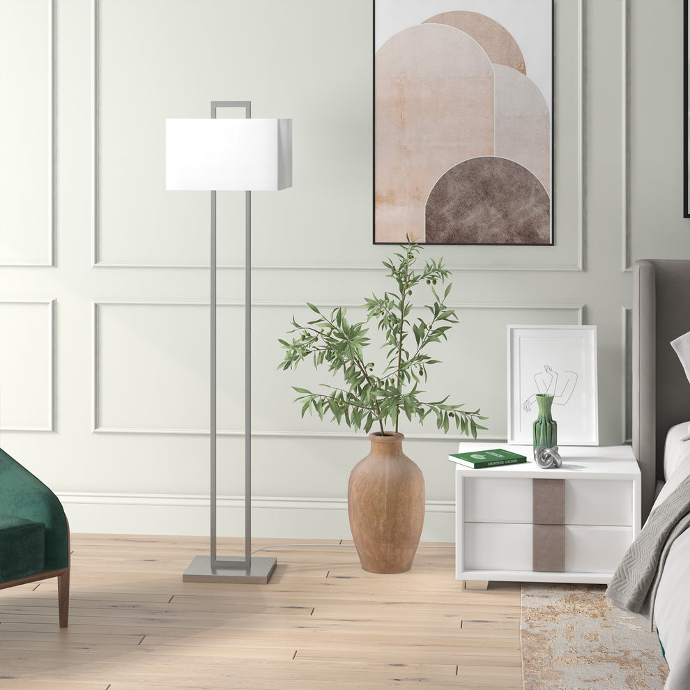 Nickel Traditional Shaped Floor Lamp With White Frosted Glass Rectangular Shade By Homeroots | Floor Lamps | Modishstore - 5