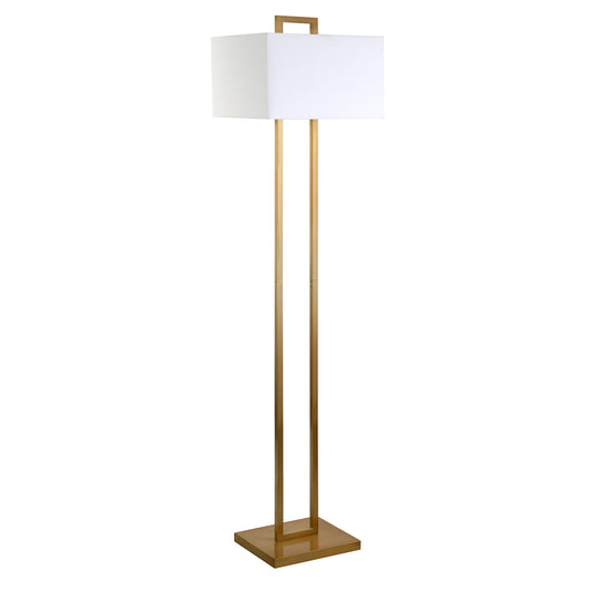 Brass Traditional Shaped Floor Lamp With White Frosted Glass Rectangular Shade By Homeroots | Floor Lamps | Modishstore - 1