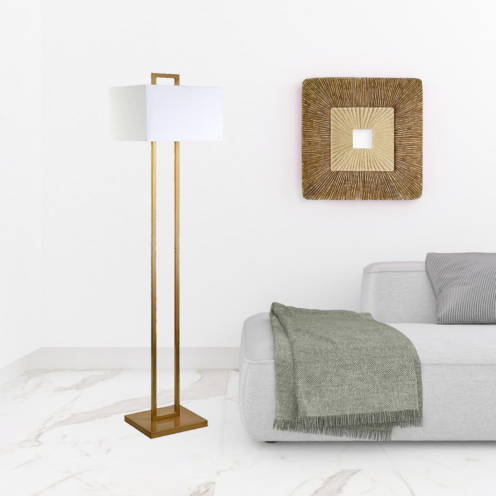 Brass Traditional Shaped Floor Lamp With White Frosted Glass Rectangular Shade By Homeroots | Floor Lamps | Modishstore - 3