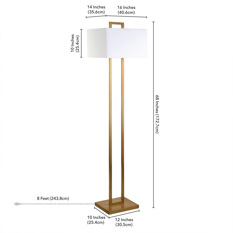 Brass Traditional Shaped Floor Lamp With White Frosted Glass Rectangular Shade By Homeroots | Floor Lamps | Modishstore - 6