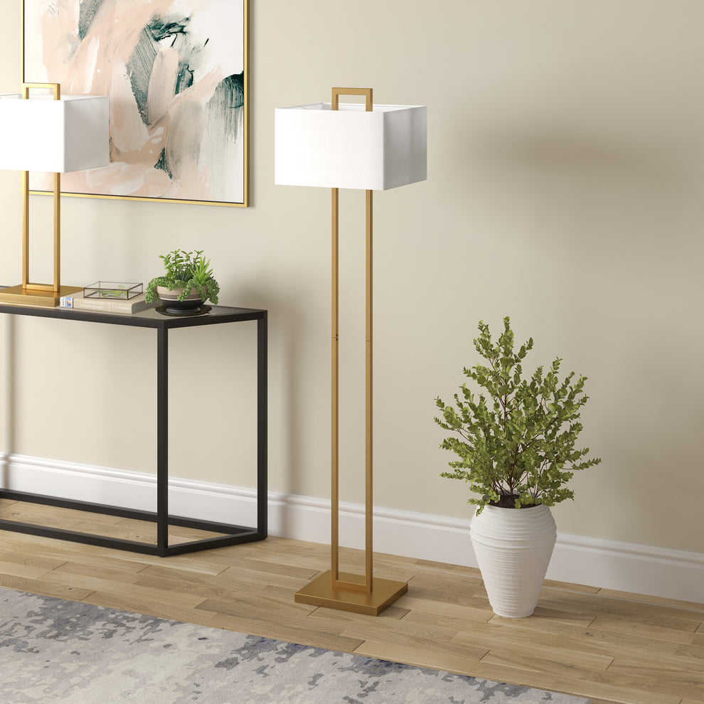 Brass Traditional Shaped Floor Lamp With White Frosted Glass Rectangular Shade By Homeroots | Floor Lamps | Modishstore - 4