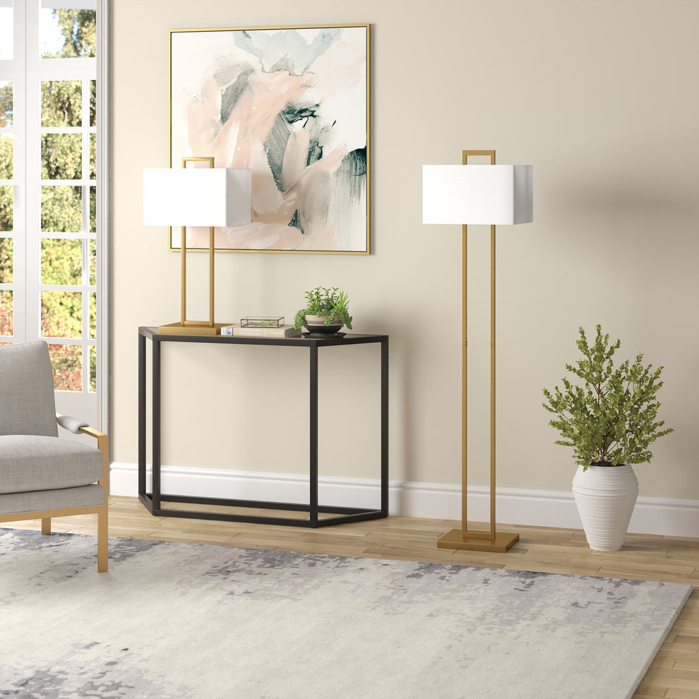 Brass Traditional Shaped Floor Lamp With White Frosted Glass Rectangular Shade By Homeroots | Floor Lamps | Modishstore - 5