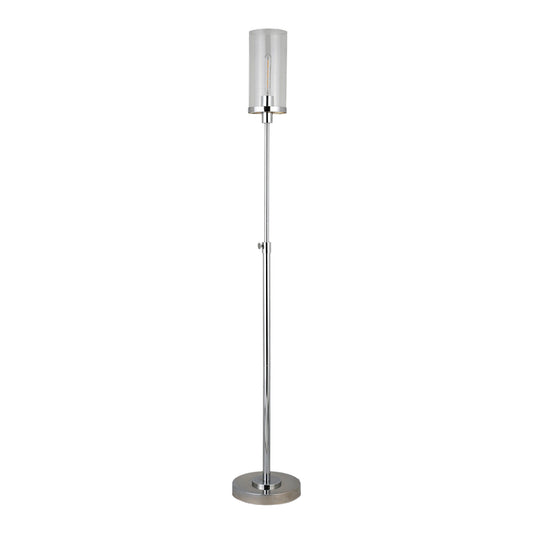 Nickel Torchiere Floor Lamp With Clear Transparent Glass Drum Shade By Homeroots | Floor Lamps | Modishstore - 1